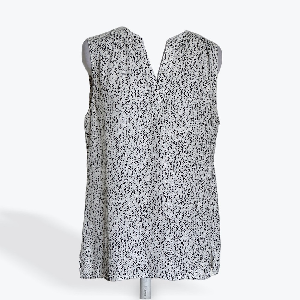 Chaus New York Womens Sleeveless V-Neck Blouse Black White Abstract Print Small